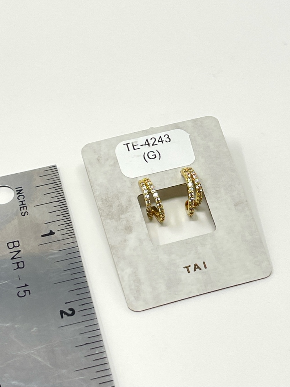 New Anthropologie x Tai Gold Pave Huggie Hoop Earrings - Picture 3 of 3